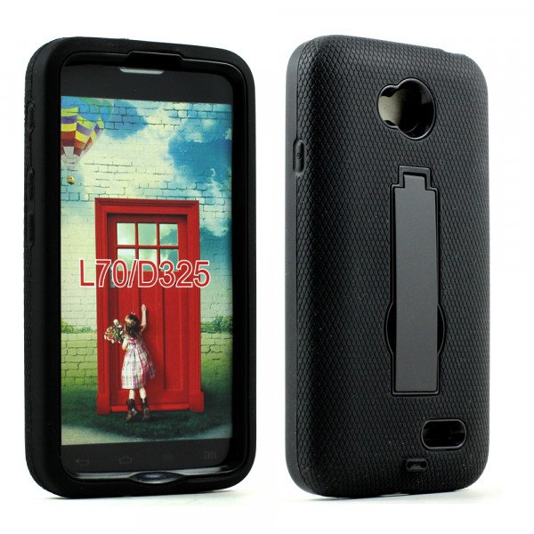 Wholesale LG Optimus L70 Armor Hybrid Stand Case (Black Black)